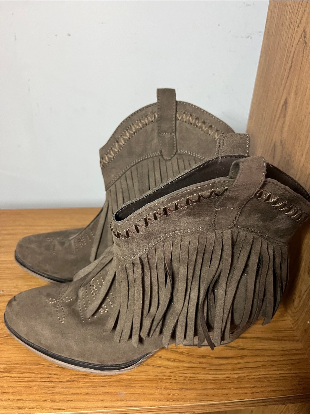 Fringe Suede Ankle Boots - Brown
